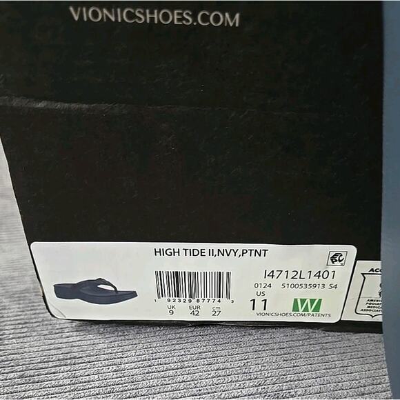 Vionic High Tide II Toe Post Navy Blue Patent Leather Sandal Women's size 11 NEW - Picture 5 of 11